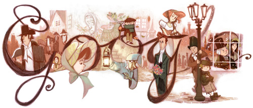 Чарльз Диккенс на праздничном логотипе Google