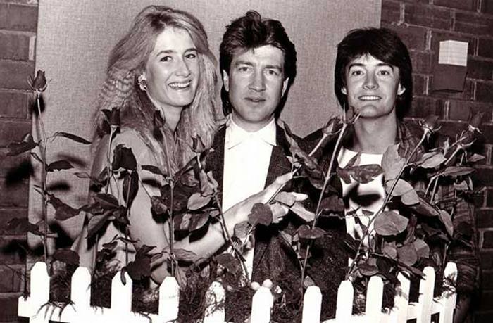 Лора Дерн, Дэвид Линч и Кайл Маклахлен на съемках фильма "Синий бархат", 1986 год