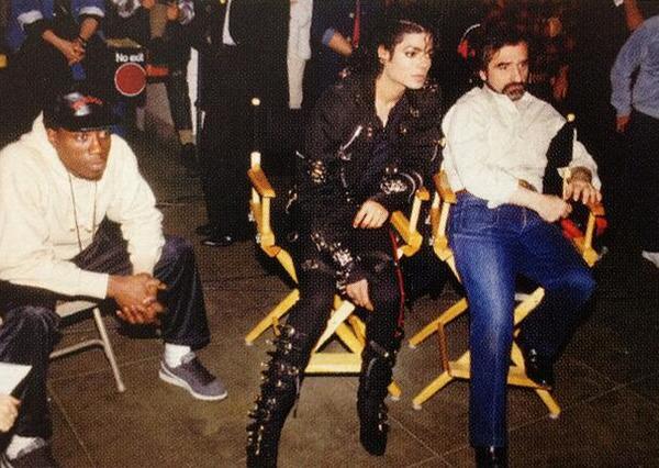 Уэсли Снайпс, Майкл Джексон и Мартин Скорсезе на съемках клипа "Bad", 1987 год