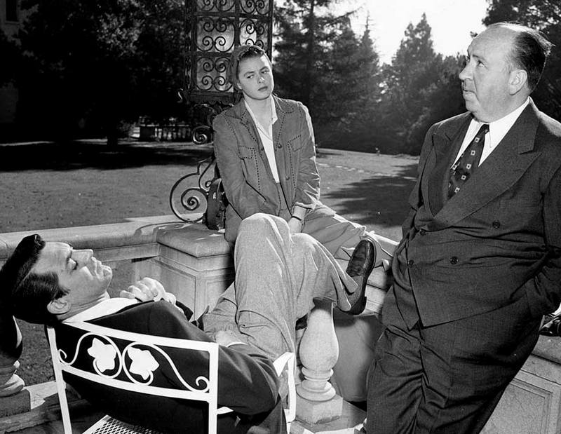 Кэри Грант, Ингрид Бергман и Альфред Хичкок на съемках фильма "Дурная слава", 1946 год