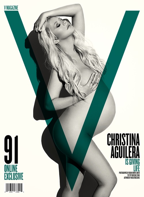 Беременная Кристина Агилера в фотосессии для журнала «V Magazine», август 2014