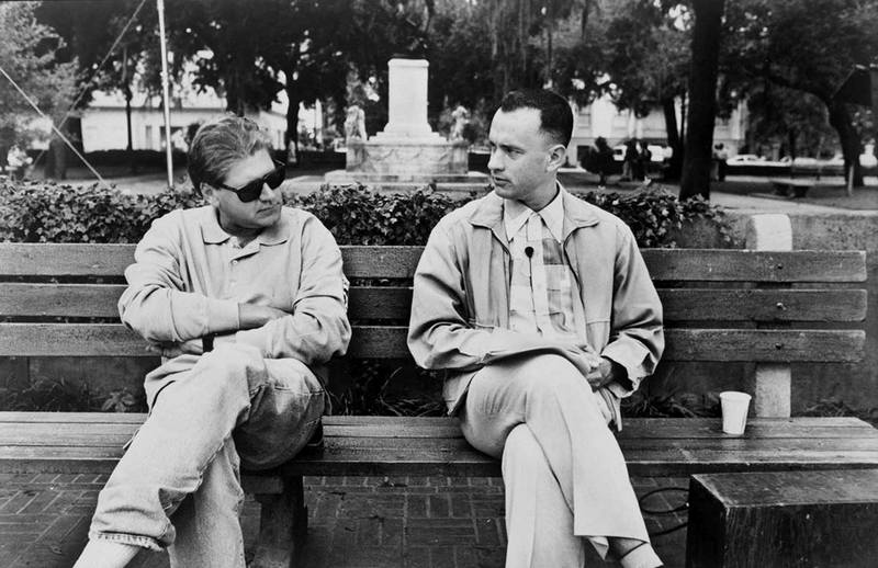 Роберт Земекис и Том Хэнкс на съемках фильма "Форрест Гамп", 1994 год