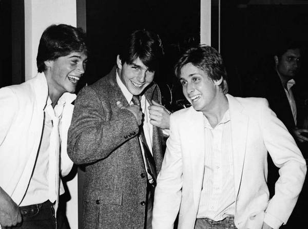 Роб Лоу, Том Круз и Эмилио Эстевес на премьере фильма "На попечении чужих", 1982 год
