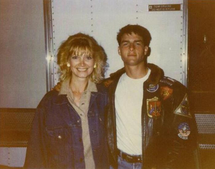 Линда Рэй Юргенс и Том Круз во время съемок фильма "Лучший стрелок", 1985 год