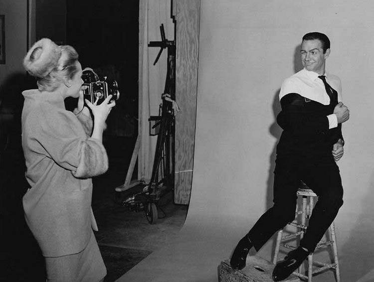 Типпи Хедрен и Шон Коннери во время съемок фильма "Марни", 1963 год