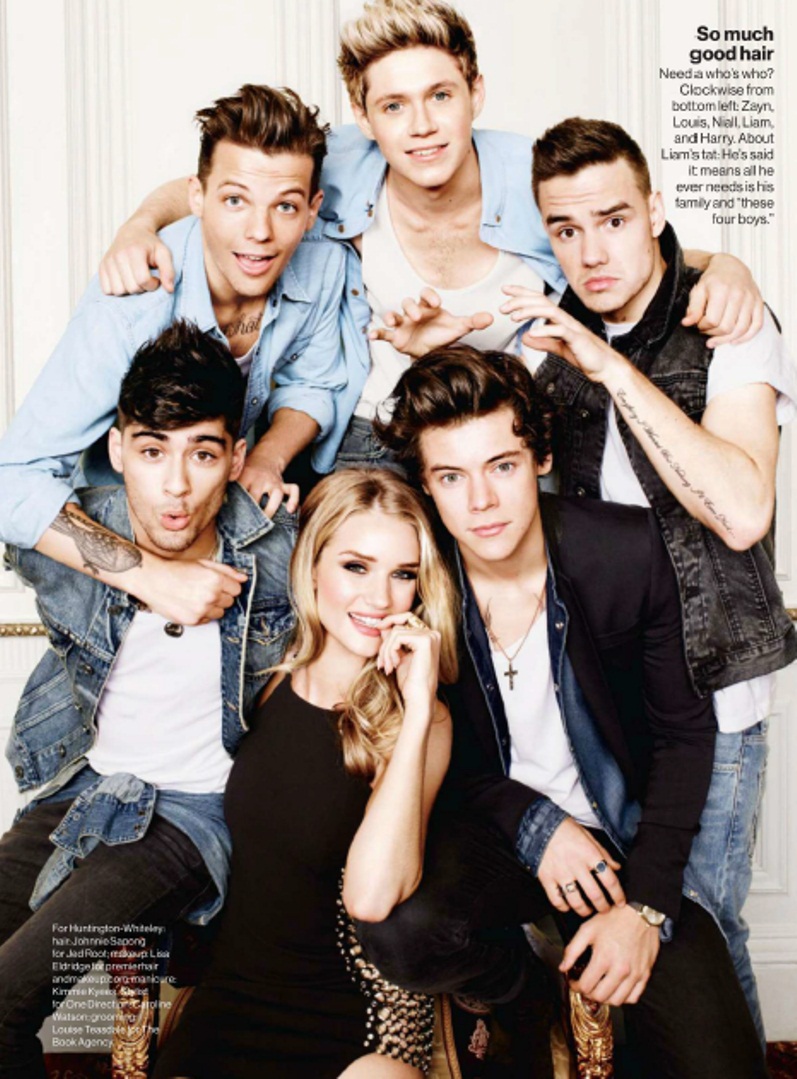 Роузи Хантингтон-Уайтли и ребята из "One Direction" в августовском номере журнала GLAMOUR US