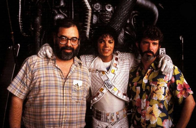 Френсис Форд Коппола, Майкл Джексон и Джордж Лукас на съемках фильма "Капитан Ио", 1986 год
