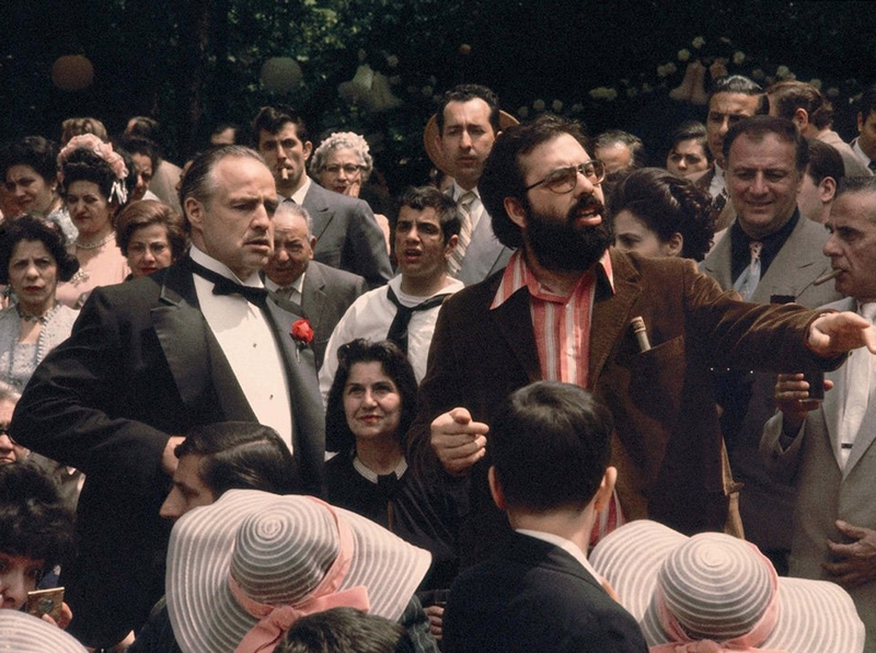 Марлон Брандо и Фрэнсис Форд Коппола на съемках "Крестного отца", 1972 год