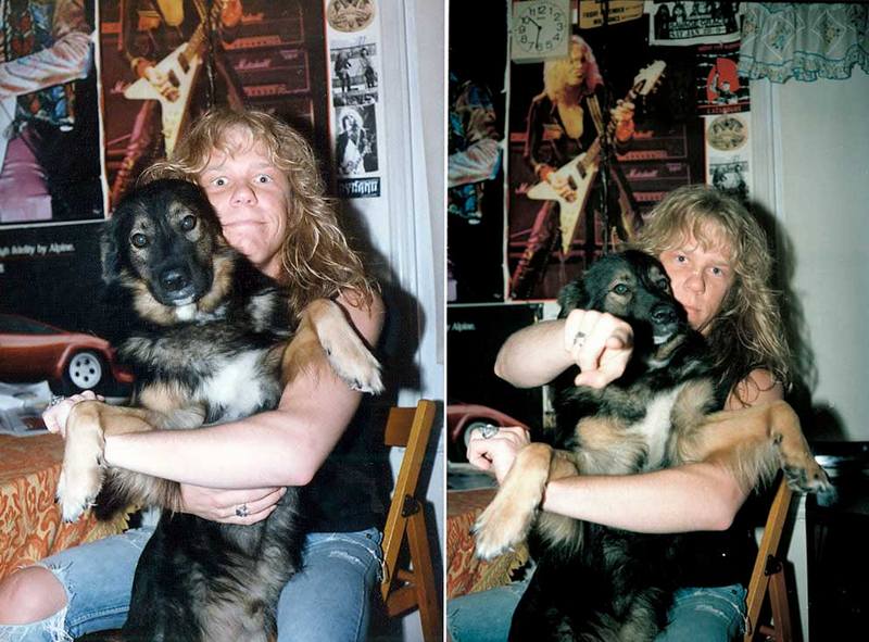 Джеймс Хетфилд с Клайвом, собакой продюсера Марка Уитакера, 1985 год