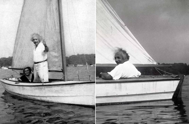Альберт Эйнштейн катает Маргарет Лебах на своей лодке, 1937 год