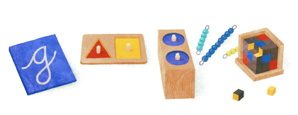Мария Монтессори на праздничном логотипе Google