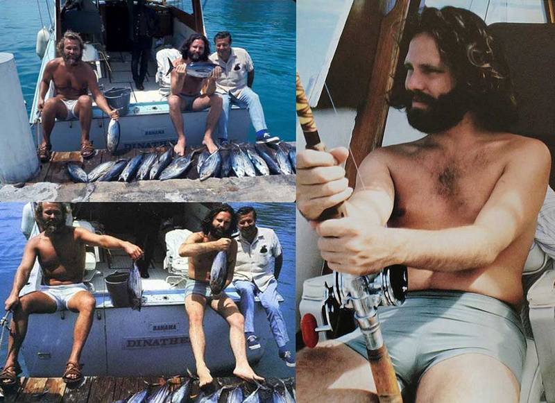 Джим Моррисон рыбачит на Багамах с Бэйбом Хиллом и Максом Финком, 1970 год