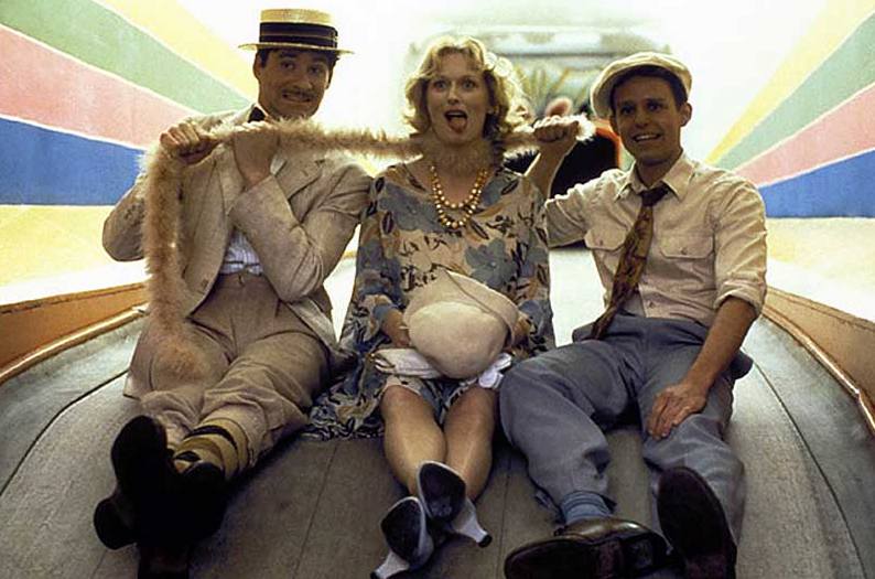 Кевин Клайн, Мерил Стрип и Питер МакНикол на съемках фильма "Выбор Софи", 1982 год