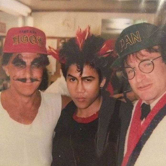 Дастин Хоффман, Данте Баско и Робин Уильямс на съемках фильма "Капитан Крюк", 1991 год