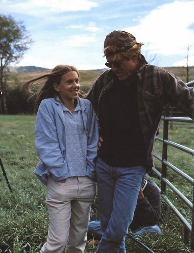 Скарлетт Йоханссон и Роберт Редфорд на съемках картины "Заклинатель лошадей", 1997 год