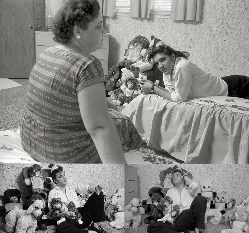 Элвис Пресли со своей матерью Глэдис в своем доме в Мемфисе, 1956 год