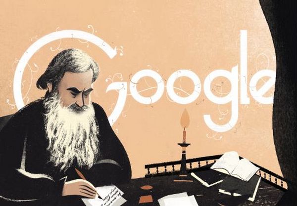 Лев Толстой на праздничном логотипе Google