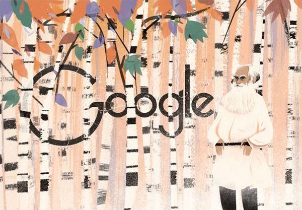 Лев Толстой на праздничном логотипе Google