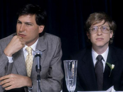 Стив Джобс и Билл Гейтс во время интервью в Нью-Йорке, 1984 год